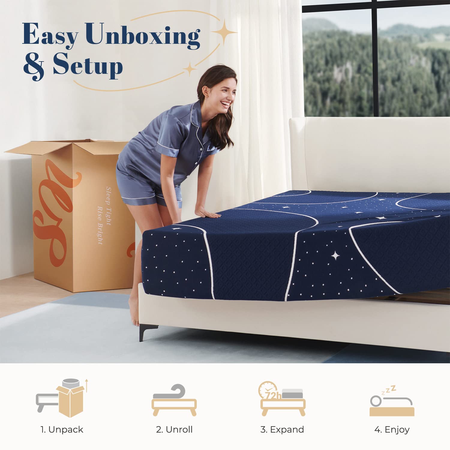 Sweetnight Full Mattress, 12 Inch Hybrid Full Size Mattress in a Box, Gel Memory Foam and Individual Pocket Spring for Motion Isolation, Starry Night Blue