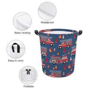 Red Fire Trucks Laundry Hamper Basket Bags Collapsible Waterproof Clothes Bag Washing Bin with Handles Easy Storage for Bedroom Dorm Bathroom And Living Room,Toy Organizer