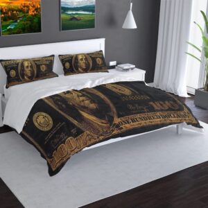 Reateforin 100 Dollar Bill Money Duvet Covers Set Mens Cool Comforter Cover Super Soft Duvet Cover Set 3 Pcs Washed Microfiber Bedding Set with Zipper Closure,1 Duvet Cover 104"x88" and 2 Pillow Shams