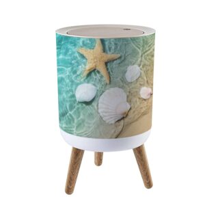 lgcznwdfhtz small trash can with lid for bathroom kitchen office diaper starfish seashell summer beach sea water summer summer time bedroom garbage trash bin dog proof waste basket cute decorative