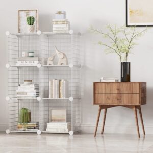 BASTUO Wire Cube Storage, Multipurpose Metal Cube Storage Organizer, Square Wire Storage Cubes (6 Cubes, White)