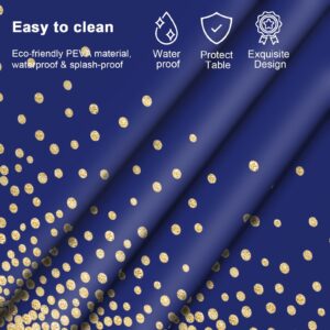 12 Pcs Navy Blue Plastic Tablecloth Gold Dot Blue Table Cloth, 54×108 inches Disposable Gold Dot Confetti Dark Blue Table Cover for Anniversary, Friendsgiving, Fine Dining, Graduation Party Decoration