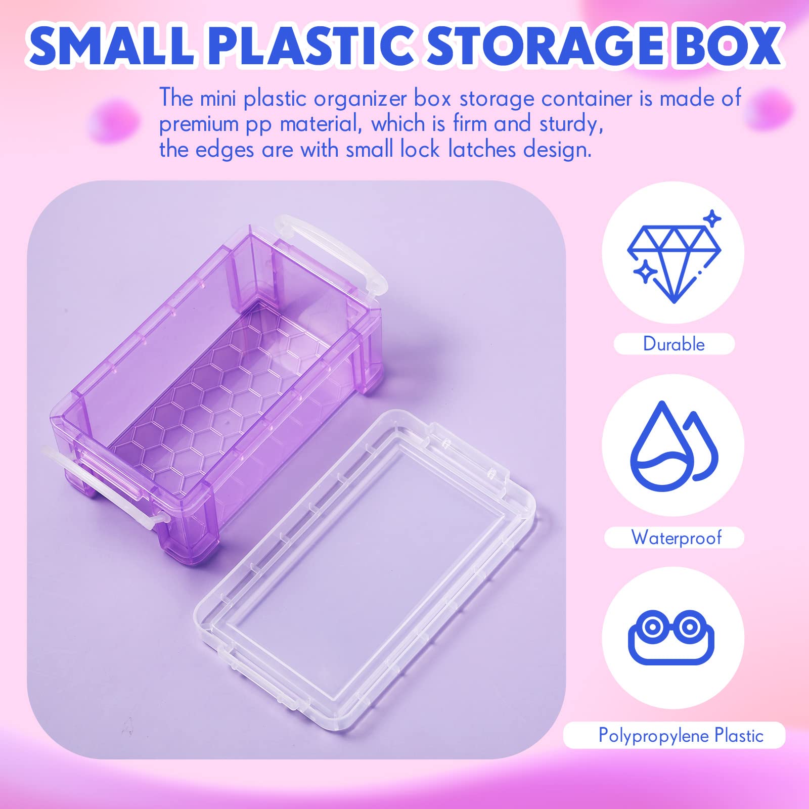 Tatuo 18 Pcs Small Plastic Crayon Box with Lid, 5.31'' x 2.95'' x 1.97'' Stackable Storage Case Mini Organizer Containers Clear Latch Storage Bins for Jewelry Beads Craft Office Fishing (Multicolor)