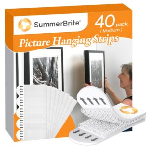 summerbrite picture hanging strips,picture hanger kit, removable damage free,picture hanging hooks,white medium(40pack)