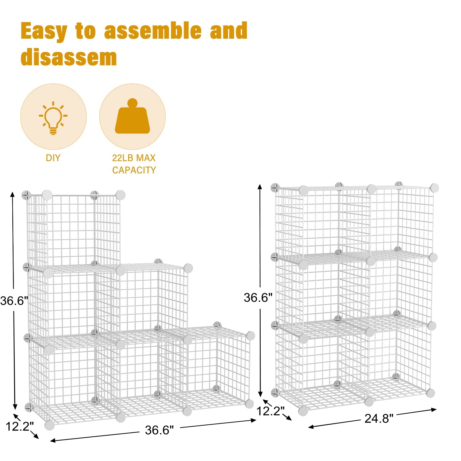 BASTUO Wire Cube Storage, Multipurpose Metal Cube Storage Organizer, Square Wire Storage Cubes (6 Cubes, White)