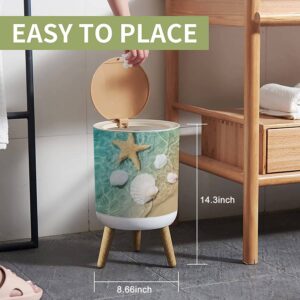 LGCZNWDFHTZ Small Trash Can with Lid for Bathroom Kitchen Office Diaper Starfish Seashell Summer Beach sea Water Summer Summer time Bedroom Garbage Trash Bin Dog Proof Waste Basket Cute Decorative