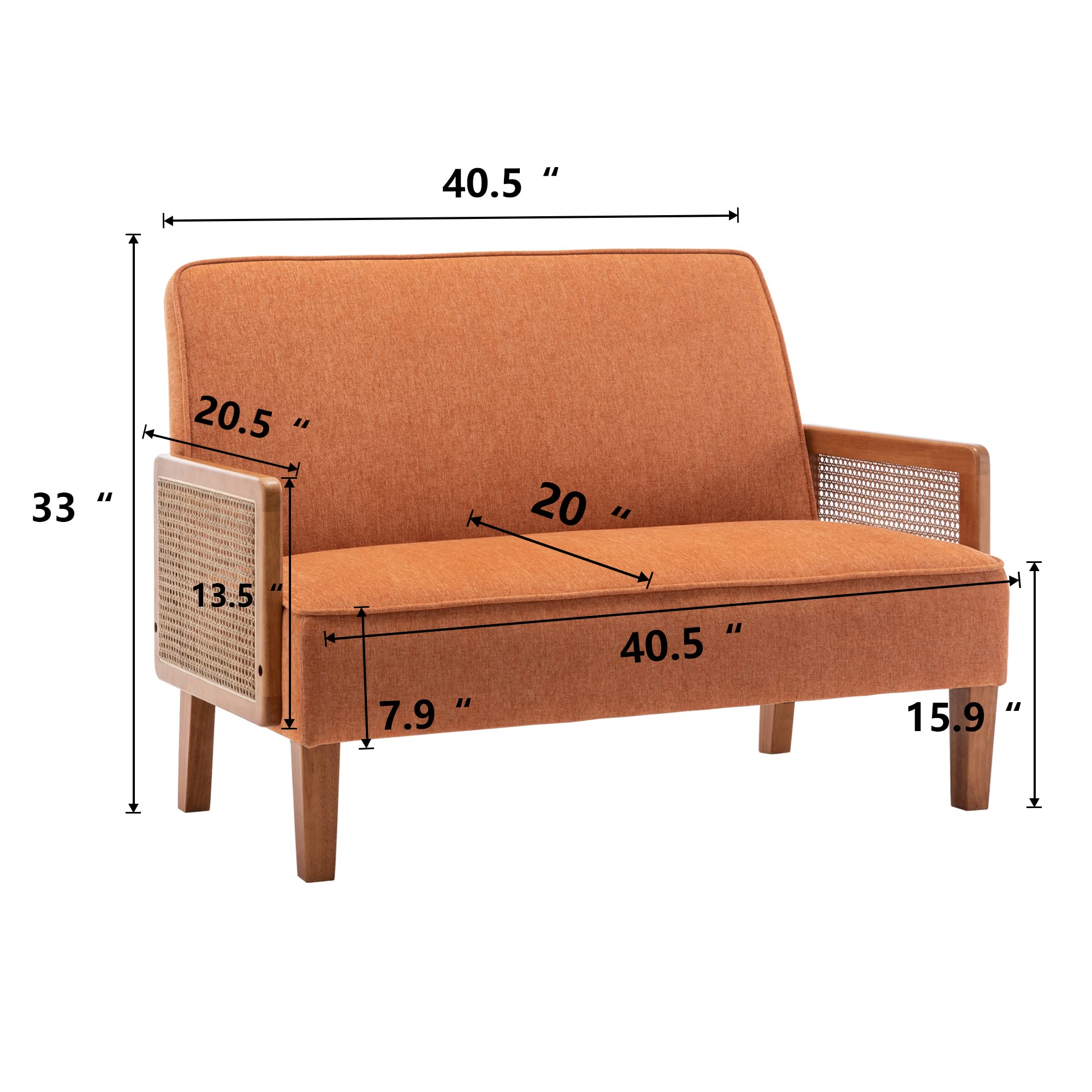 Changjie Furniture Rattan Sofa Small Loveseat Sofa Couch with Arms Upholstered Small Love seat Mini Sofa Couch for Bedroom Living Room Orange