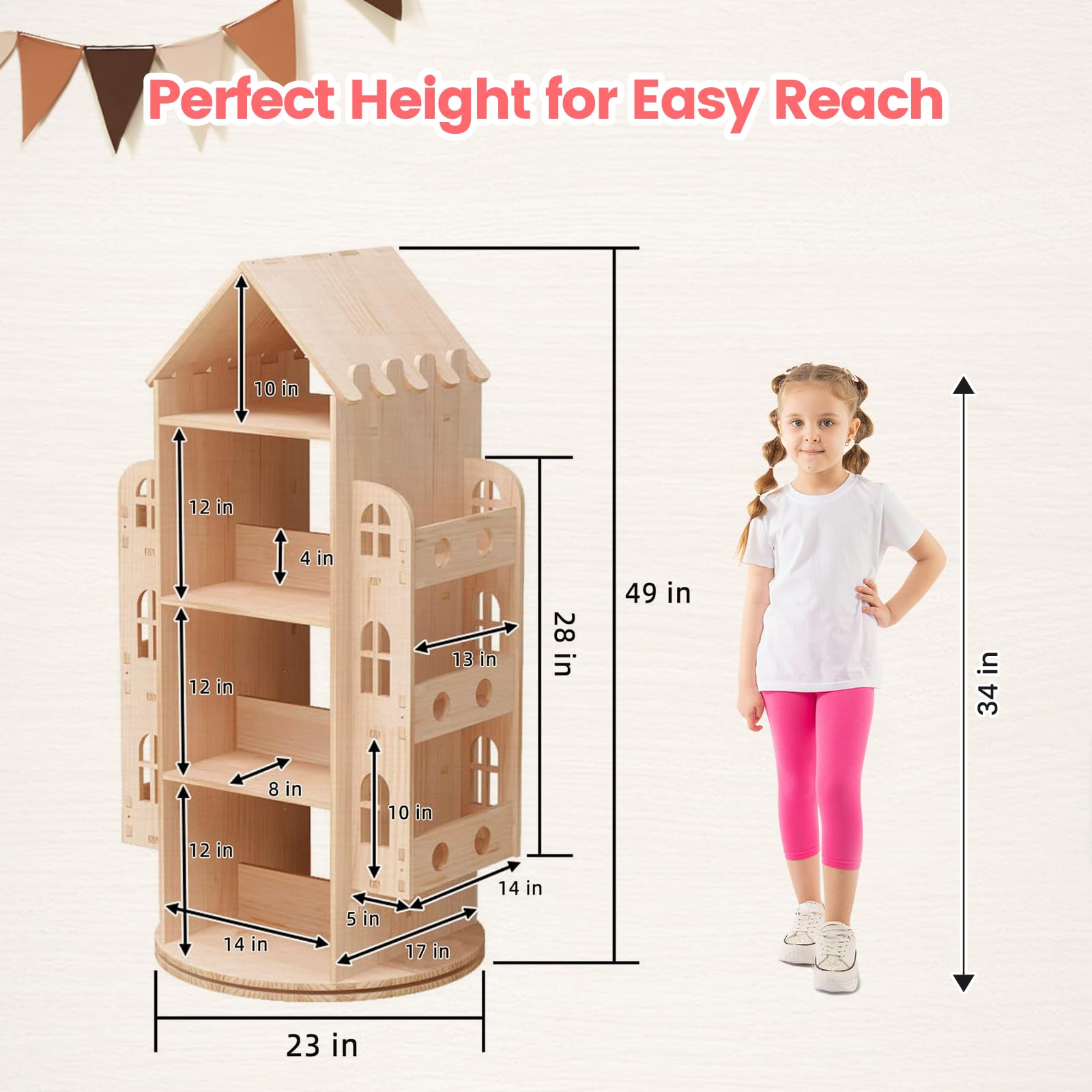 DMTINTA Rotating Bookshelf 360 Display 4 Tier Floor Standing Bookcase Storage Rack for Kids&Adults Bookshelf, Wood Book Shelf, Storage Book Bookrack