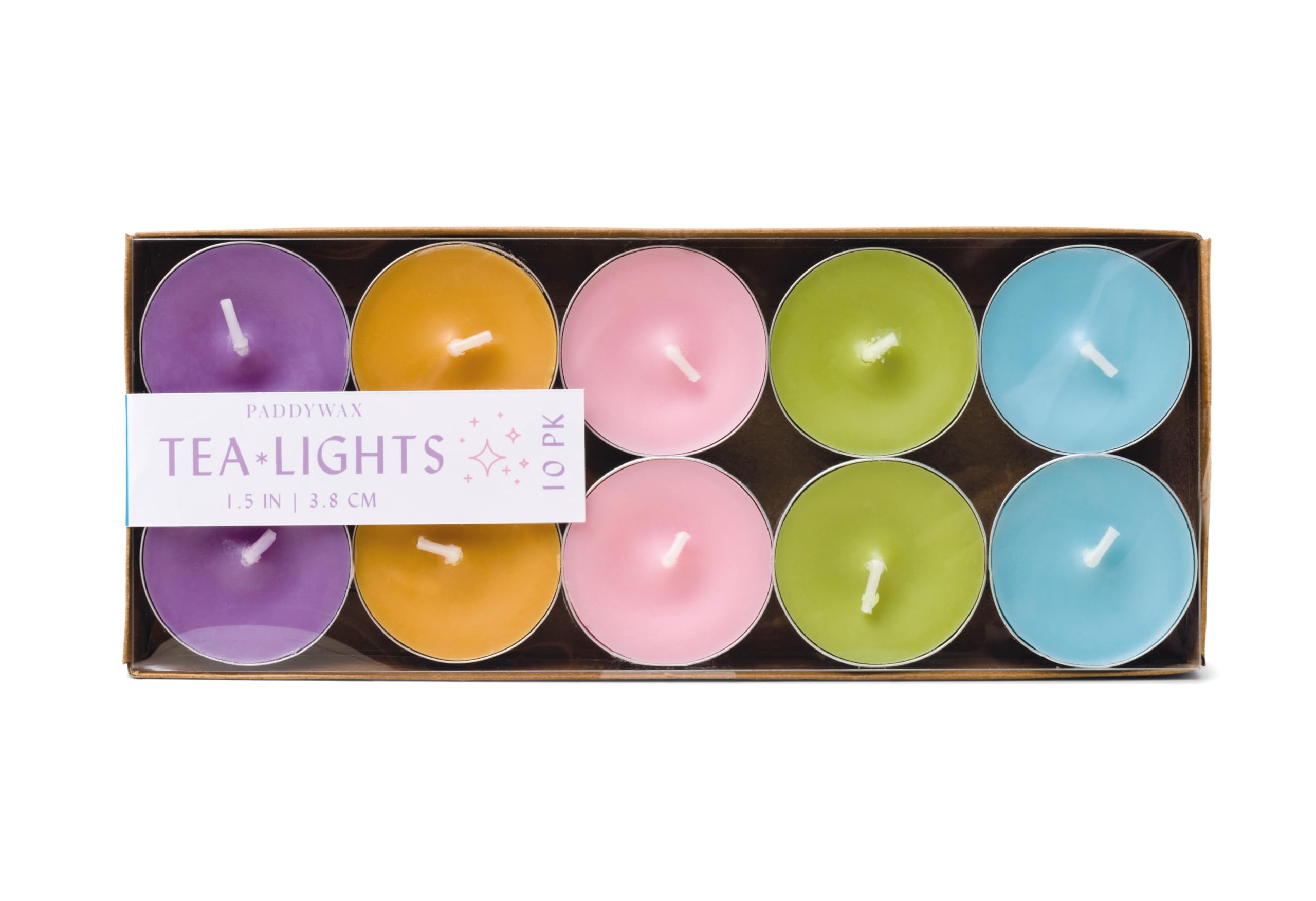 Paddywax Unscented Tea Light Candles Colorful Candle Tealights, Pack of 10, Spring Colors