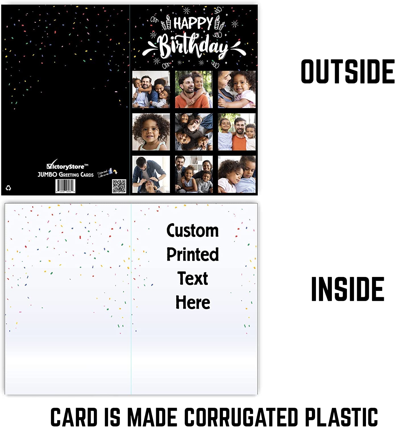 VictoryStore Jumbo Custom Happy Birthday Greeting Card, 9 Photos, 3x4 ft, Corrugated Plastic, Personalized Inside Text, Includes Envelope