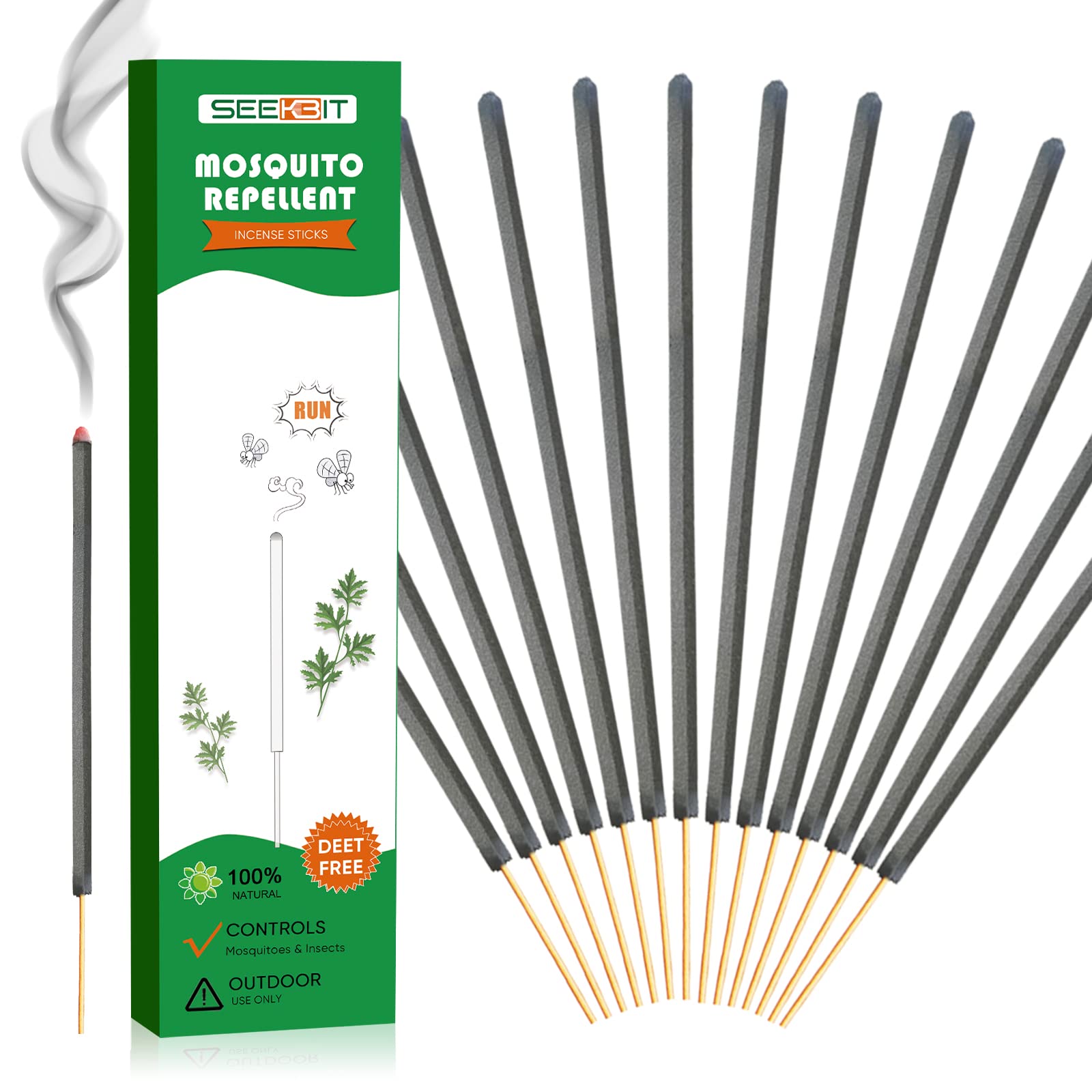 SEEKBIT Mosquito Repellent Outdoor Patio, 2X Thicker Natural Mosquito Repellent Sticks, Citronella Incense Sticks Plant Based, Non Toxic DEET Free, Bug Fly Repellent for Outdoor Yard Picnic, 60 Pack