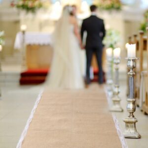 Tudomro Burlap Wedding Aisle Runner for Wedding Ceremony White Lace Wedding Runner Walkway Weddings Carpet Indoor Outdoor Party Event Reception Bridal Shower Ceremony Decorations (40'' x 15 ft)