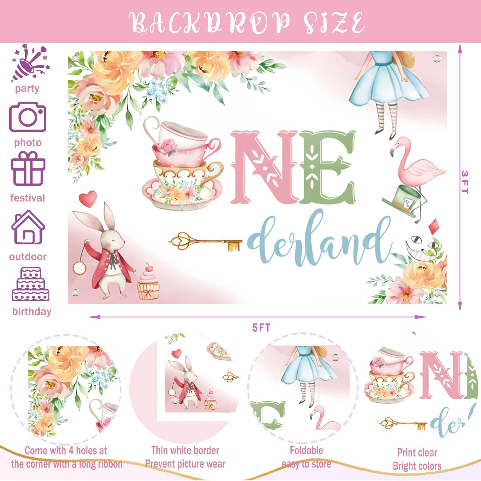 138 PCs Alice in Wonderland 1st Birthday Party Decorations, Hombae Alice in Onederland First Backdrop Balloon Garland Arrow Sign Monthly Photo Highchair Banner Box Cutout Cake Topper Crown Poster