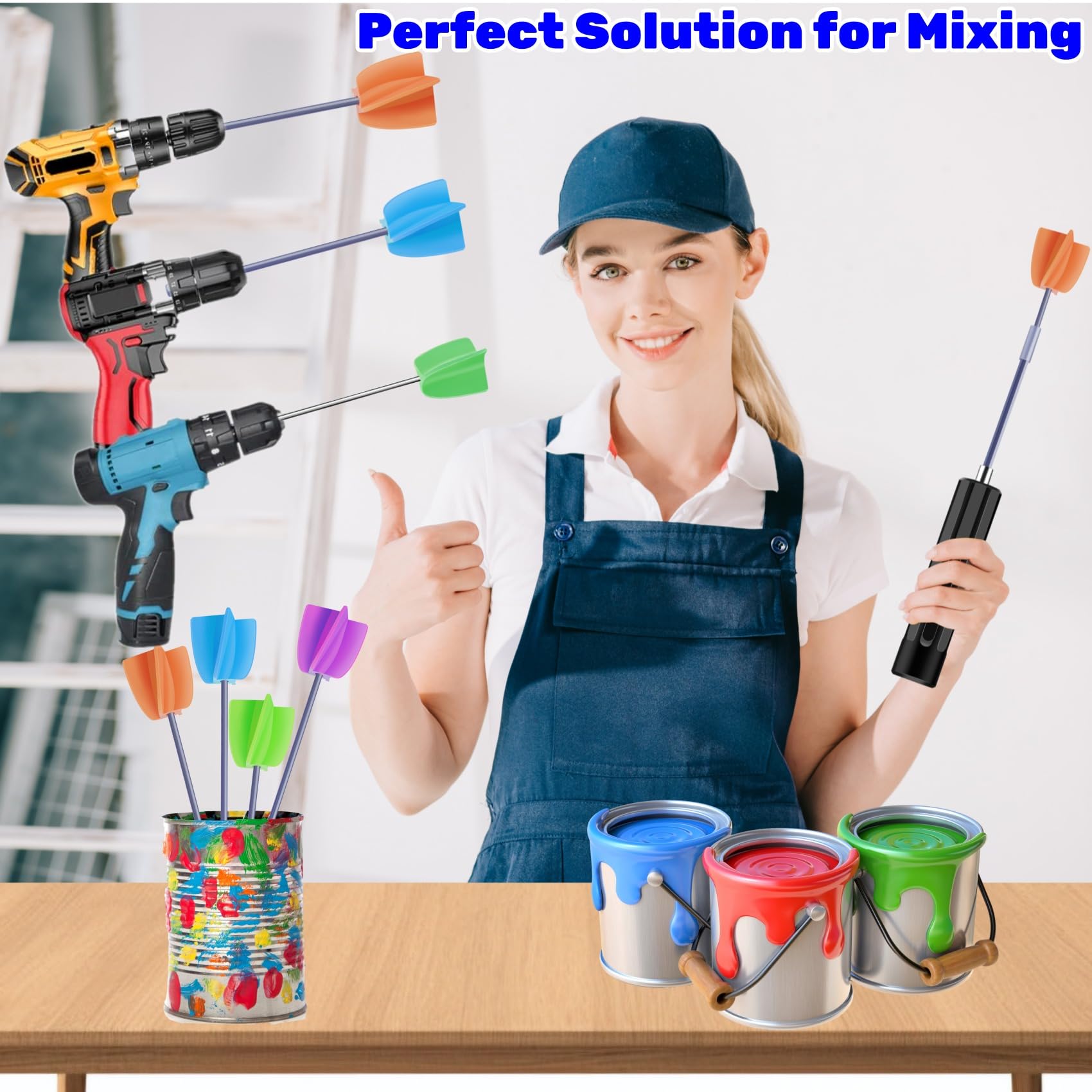 4/Large+4/Small Sizes Silicone Resin Mixer Paddles,Reusable Reusable Paint and Resin Mixer Paddle to Mix Epoxy Resin, Paint, Ceramic Glaze and Reduce Bubbles - Paint Mixer for Drill (4/Large+4/Small)