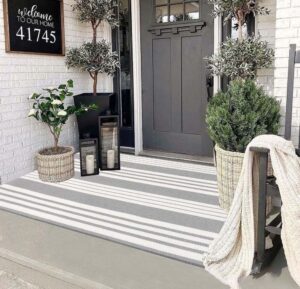 grey and white outdoor rug 3'x 5' front porch rug cotton hand-woven striped rug machine washable indoor/outdoor area rug front door floor mat for farmhouse/layered door mats/living room/entryway