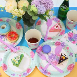 Decodinli 125 PCS Floral Party Supplies, Floral themed Disposable Plates, Cups, Napkins for Birthday, Baby Shower, Bridal Shower, Tea Party, Mothers Day, Serves 25