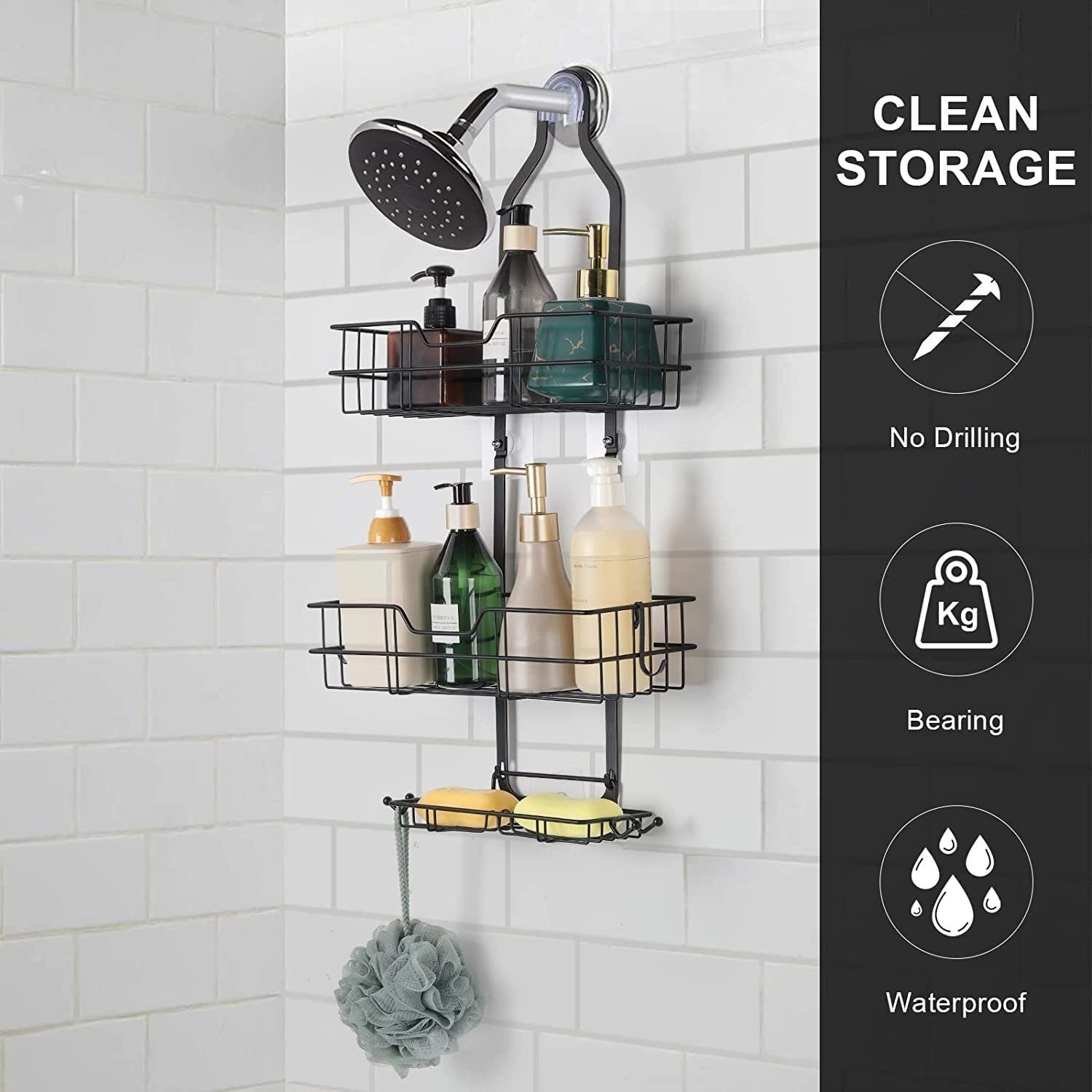 Overstock 3-Tier Bathroom Shower Caddy Black