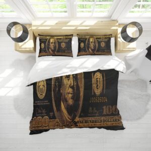 Reateforin 100 Dollar Bill Money Duvet Covers Set Mens Cool Comforter Cover Super Soft Duvet Cover Set 3 Pcs Washed Microfiber Bedding Set with Zipper Closure,1 Duvet Cover 104"x88" and 2 Pillow Shams