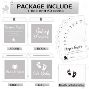 Funrous 50 Diaper Raffle Tickets with Box for Baby Shower Game Invitations Diaper Raffle Card for Gender Reveal Baby Shower Party Decoration Table Centerpiece (Clear White)