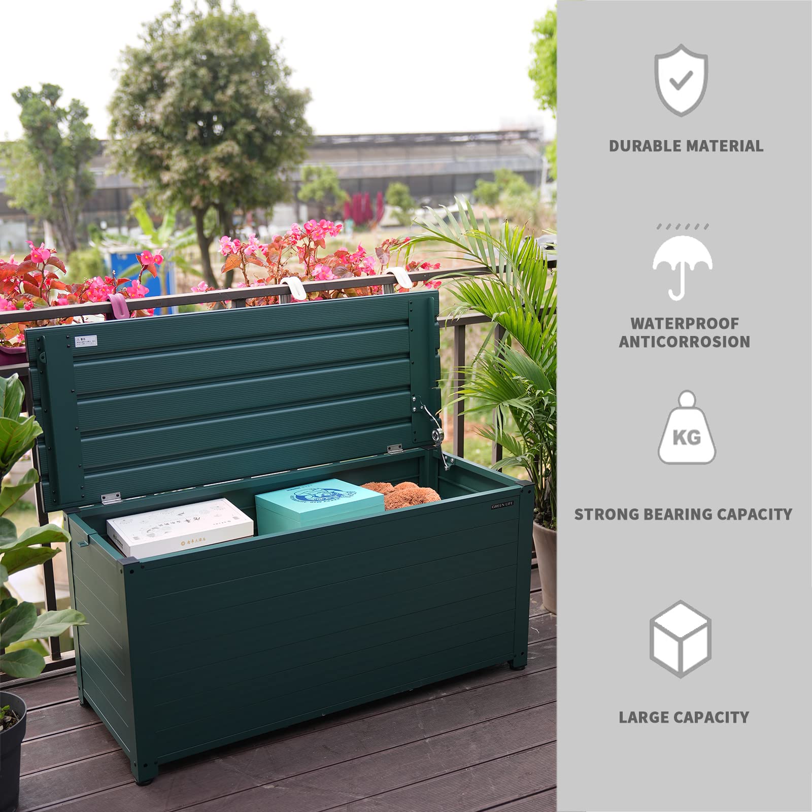 OUTEROOM Multifunctional Deck Box, Outdoor Box, Outdoor Storage Container for Patio Furniture, Outdoor Cushions, Garden Tools (150D, Apple Green)