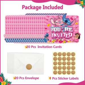 GOGOPARTY 20 Pcs Pink Invitation Cards, Birthday Party Invitation Cards With Sticker Labels, 20 Envelope Birthday Invitations for Kids Birthday Party Supplies