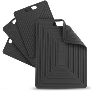 4 large silicone trivet mats – 9x12 in. silicone mats for the kitchen counter – heat resistant to 572° – your large hot pads are placemats, dish drying mats, pot holders, more by practic plus (black)