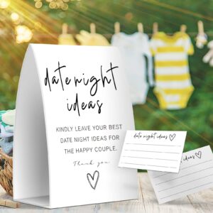 Date Night Idea Sign, Date Night Idea Cards, Minimalist Bridal Shower Games, Minimalist Bridal Shower Decorations - One Sign and 50 Cards (GES33)