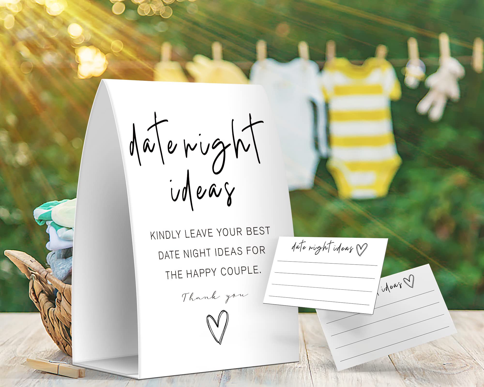 Date Night Idea Sign, Date Night Idea Cards, Minimalist Bridal Shower Games, Minimalist Bridal Shower Decorations - One Sign and 50 Cards (GES33)