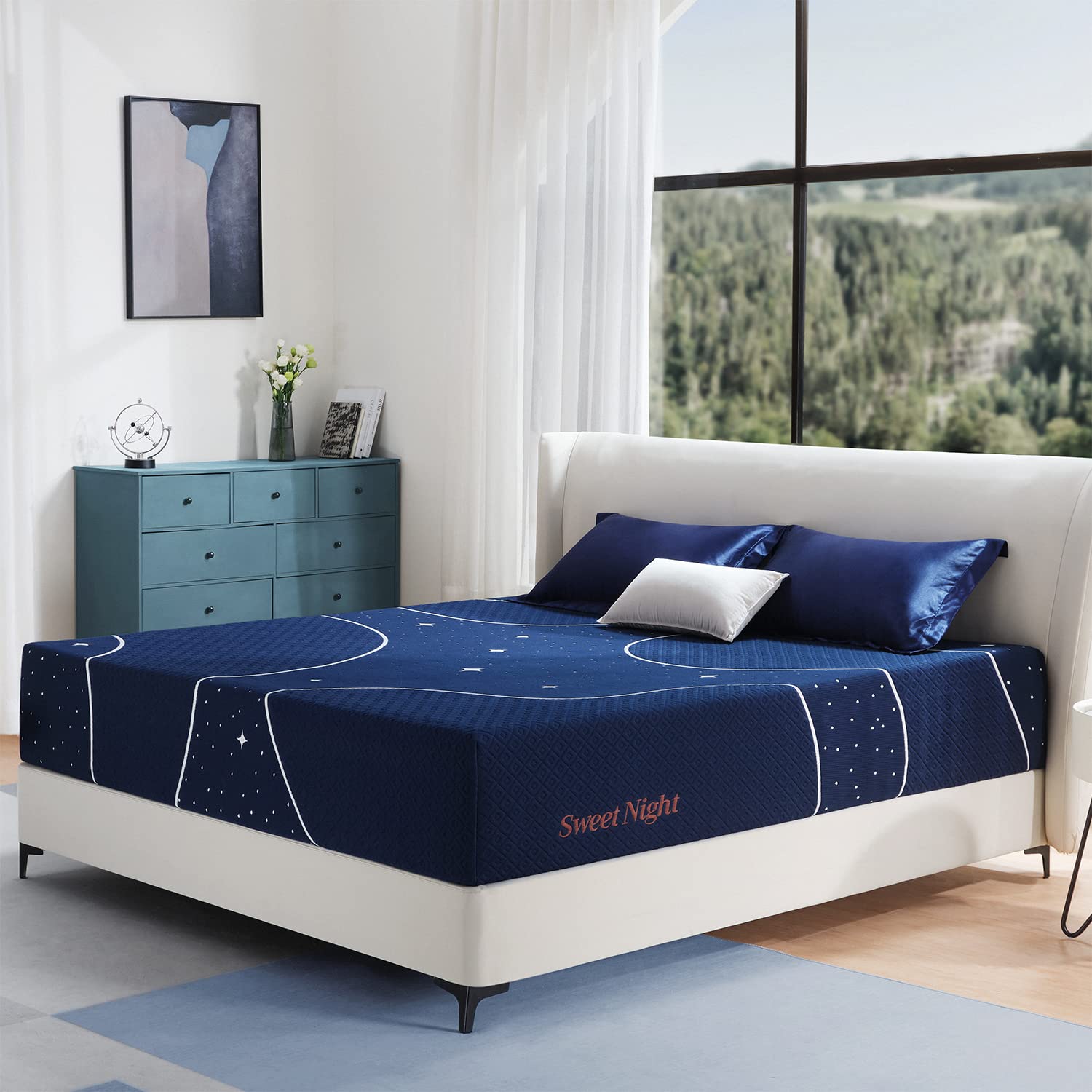 Sweetnight Full Mattress, 12 Inch Hybrid Full Size Mattress in a Box, Gel Memory Foam and Individual Pocket Spring for Motion Isolation, Starry Night Blue