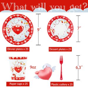 Decodinli 100 PCS Nurse Graduation Party Supplies, Nurse themed Disposable Plates，Cups, Napkins and Forks for Nurse Day, Doctors Day and Medical School Graduation, Serves 25