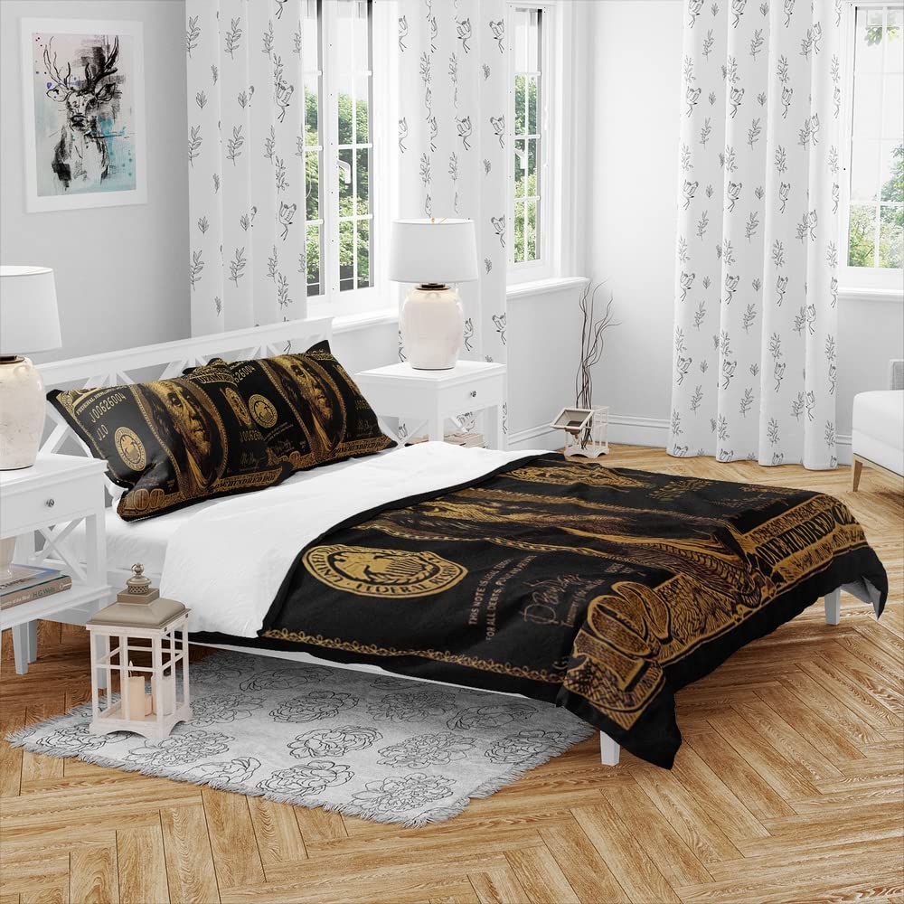 Reateforin 100 Dollar Bill Money Duvet Covers Set Mens Cool Comforter Cover Super Soft Duvet Cover Set 3 Pcs Washed Microfiber Bedding Set with Zipper Closure,1 Duvet Cover 104"x88" and 2 Pillow Shams