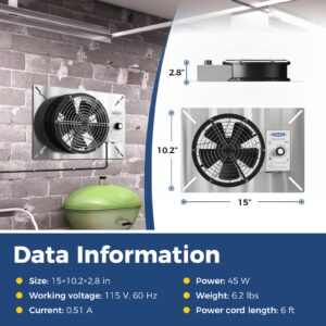 ALORAIR Stainless Steel Crawl Space Vent Fan, 540 CFM Air Out Ventilation Fan with Humidistat Dehumidistat, IP55 Rated Exhaust Fan with Isolation Mesh for Crawlspace Foundation Basements Garage Attic