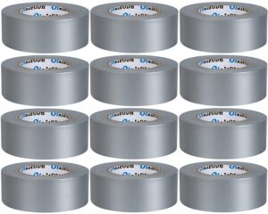 oleitodh silver heavy duty duct tape bulk 12 pack -2 inch 60 yards each,strong no residue, all-weather, tear by hand, waterproof gray tape for indoor outdoor use,multi purpose home repair