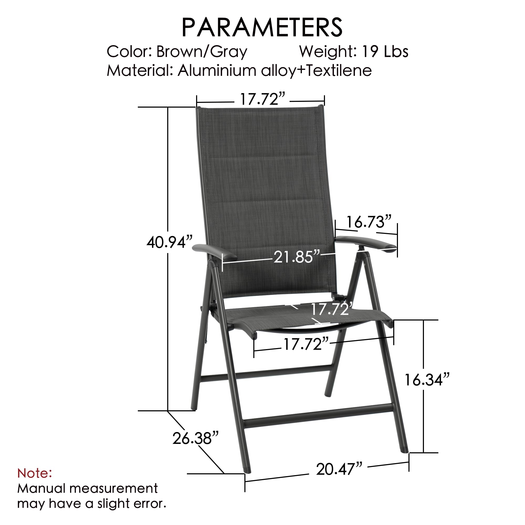 Kozyard Coolmen 2-Pack Outdoor Patio Dining Chair Set - Breathable Textilene Padded, Foldable Deck Chairs for Outdoor Patio (Gray)