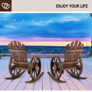 FURNDOOR Wood Rocking Chair Set of 2 - Outside Wagon Rocking Chair 2 PCS, Rustic Front Porch Chairs Single for Patio, Country, Yard