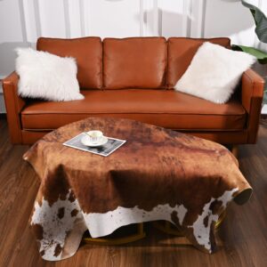 Terrug Small Cowhide Rug Western Decor, 3.6 x 2.3 Feet Premium Western Cow Print Rug, Faux Cowhide Rug for Living Room Bedroom Entryway Kitchen Hallyway Party Wall Home Decor, Brown