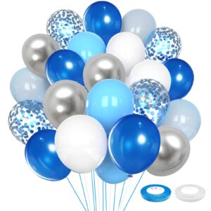 blue and silver balloons 90pcs royal blue and silver confetti balloons 12 inches white and blue latex balloons for baby shower, birthday, bridal shower, wedding party decoration