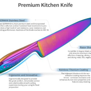 Rainbow Knives Block Set 6 Pieces, Iridescent German High Carbon Stainless Steel Kitchen Knives Pack with Magnetic Knife Display Rack