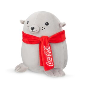 Coca-Cola 9" Seal with Scarf Snowball Plushies, Soft, Squishy Stuffed Animal, Great Gift for Boy, Girl, Kids & Toddlers for Christmas & Birthdays, Cuddle Pillow, Dorm Bed Décor