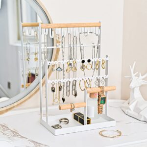 ProCase Jewelry Organizer Stand Necklace Organizer Earring Holder, 6 Tier Jewelry Stand Necklace Holder with 15 Hooks, Jewelry Tower Display Rack Storage Tree for Bracelets Earrings Rings -White