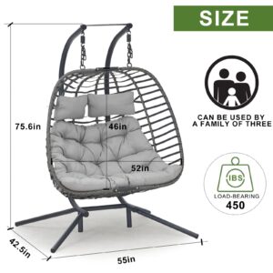 IRONKOM 2 Person Wicker Double Swing Chair with Cushion Grey