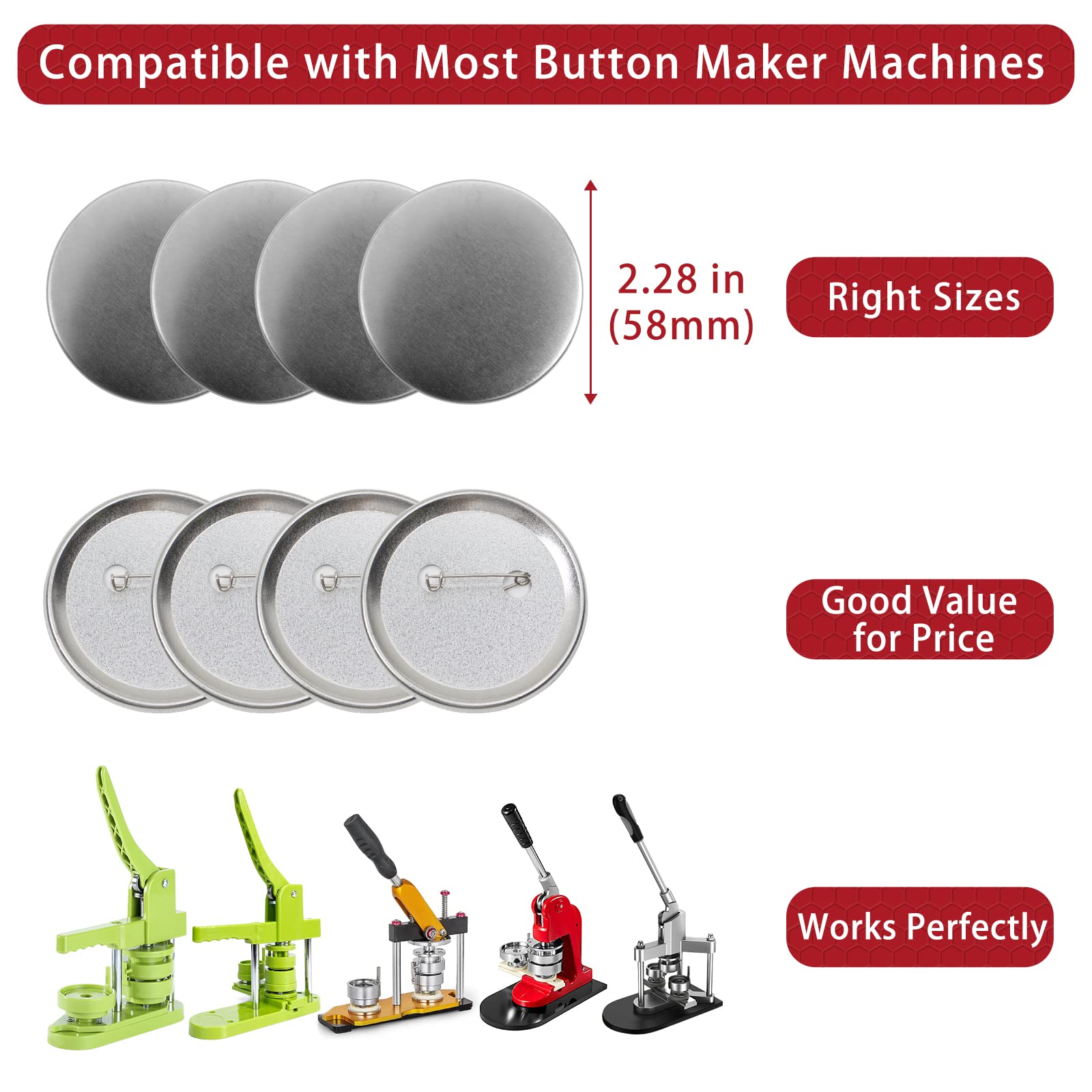 200 Sets Button Maker Supplies, 58mm / 2.28 inch Button Supplies Button Parts, (Approx. 2.25 inch) Metal Blank Button Badge Parts with Blank Paper for Button Maker Machine Pin Maker Badge Button Press