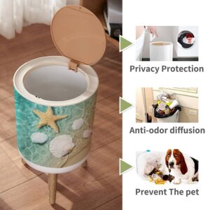 LGCZNWDFHTZ Small Trash Can with Lid for Bathroom Kitchen Office Diaper Starfish Seashell Summer Beach sea Water Summer Summer time Bedroom Garbage Trash Bin Dog Proof Waste Basket Cute Decorative