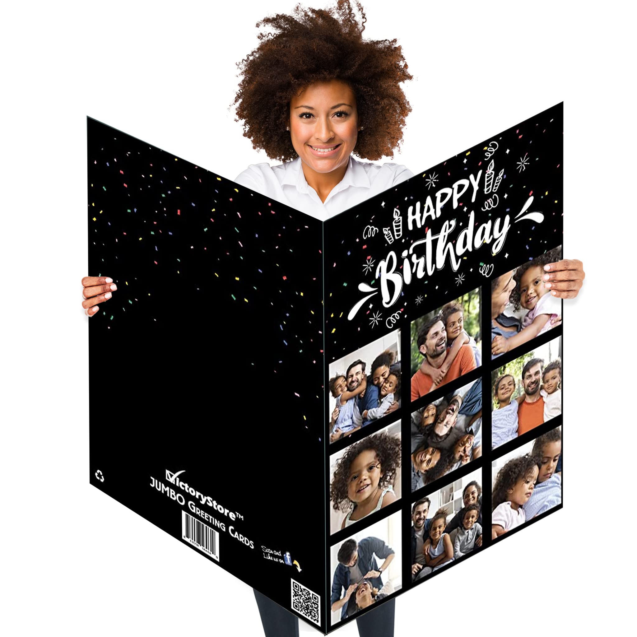 VictoryStore Jumbo Custom Happy Birthday Greeting Card, 9 Photos, 3x4 ft, Corrugated Plastic, Personalized Inside Text, Includes Envelope