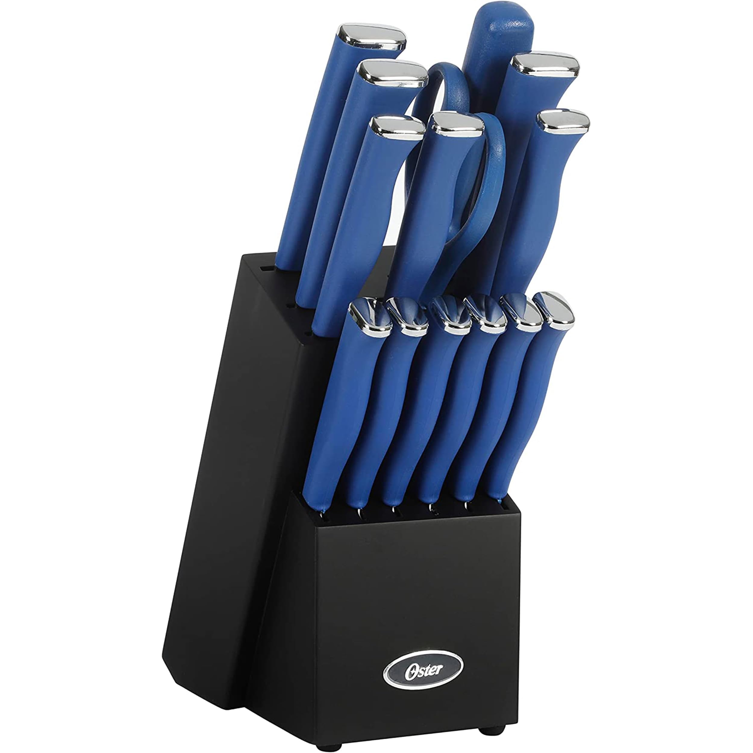 Oster Langmore 15 Piece Stainless Steel Cutlery Knife Block Set W/Black Box – Classic Blue Handles