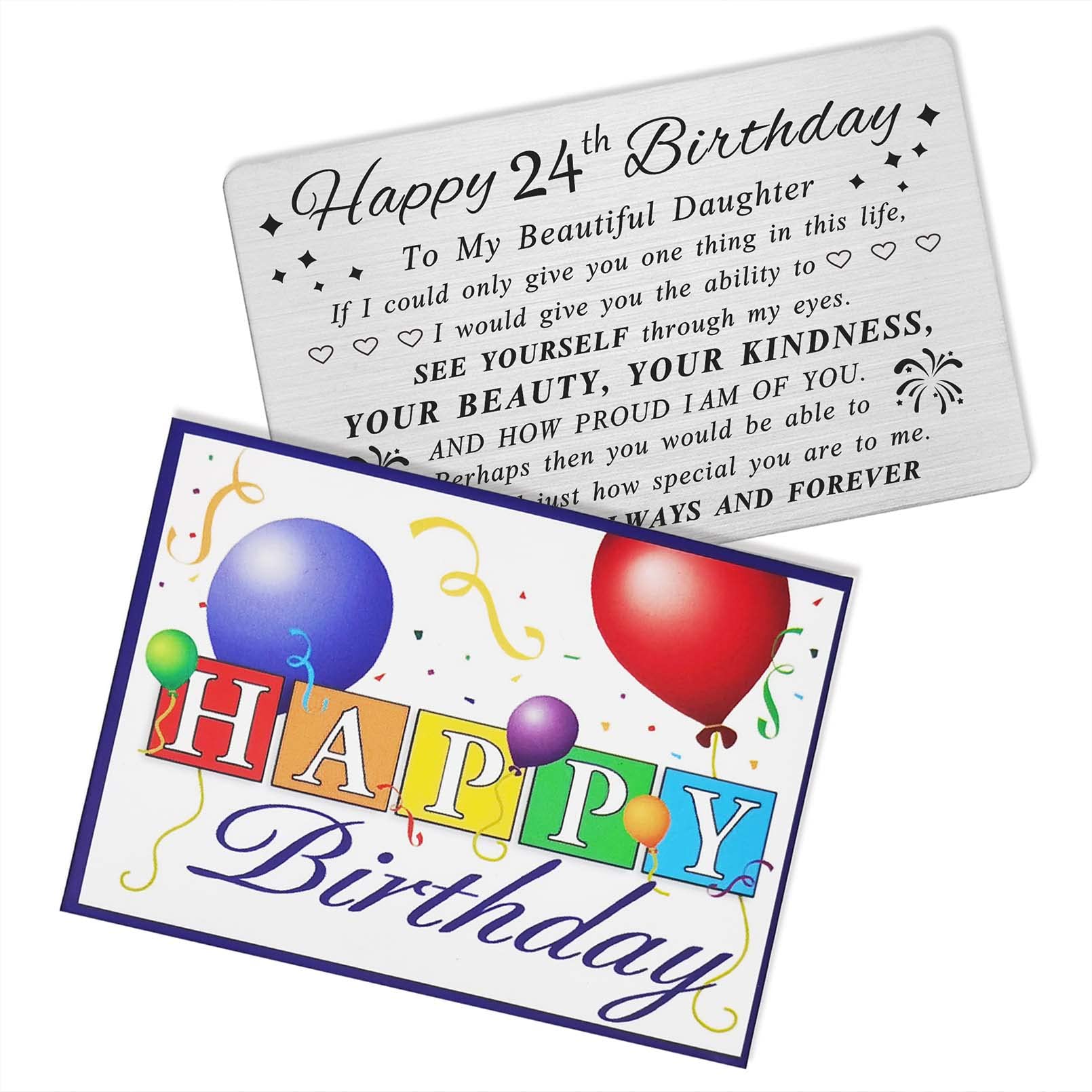 DEGASKEN Daughter 24th Birthday Card - Birthday Gifts for Sweet 24 Year Old Daughter - Personalized Engraved Wallet card