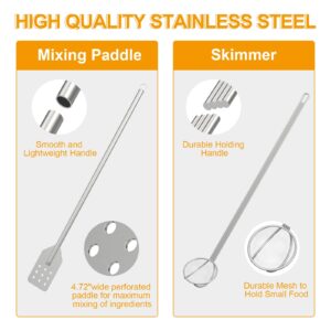 BBQ PLUS 42 Inch Crawfish/Crab Boil Mixing Stir Paddle and Wire Mesh Skimmer Spoon Fryer with Long Handle for Stockpots and Fry Pots,Large Stirring Paddle Skimmer Ladle Accessories