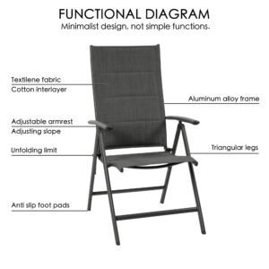 Kozyard Coolmen 2-Pack Outdoor Patio Dining Chair Set - Breathable Textilene Padded, Foldable Deck Chairs for Outdoor Patio (Gray)