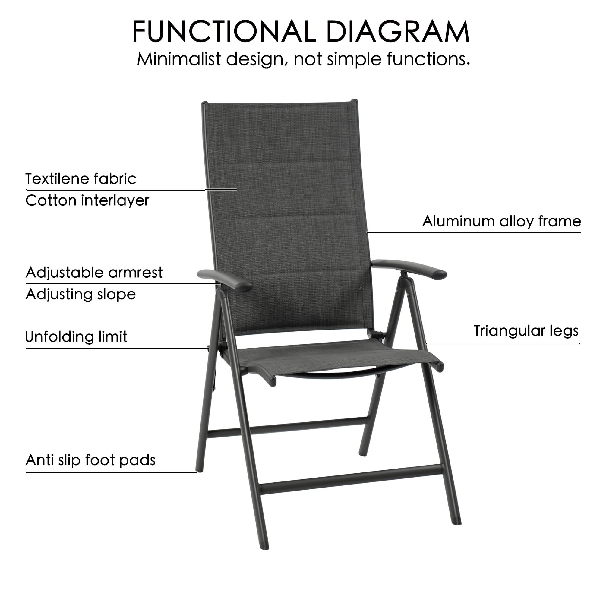 Kozyard Coolmen 2-Pack Outdoor Patio Dining Chair Set - Breathable Textilene Padded, Foldable Deck Chairs for Outdoor Patio (Gray)