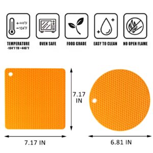 Daixers 2 Pack Silicone Trivet Mat, Hot Pads Non-slip Insulation Mats for Home Kitchen (Orange)